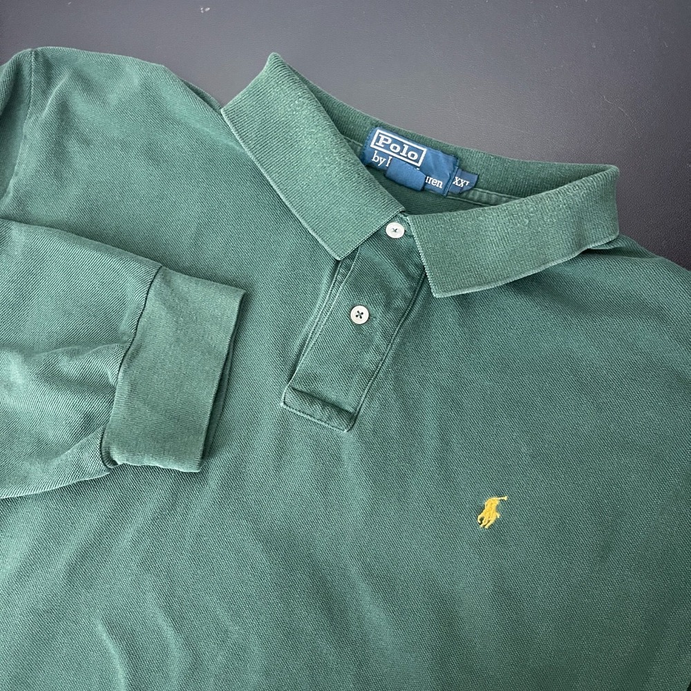 VTG Polo Ralph Lauren Polo Shirt Mens XL Green Long Sleeve Pony USA Made 90s